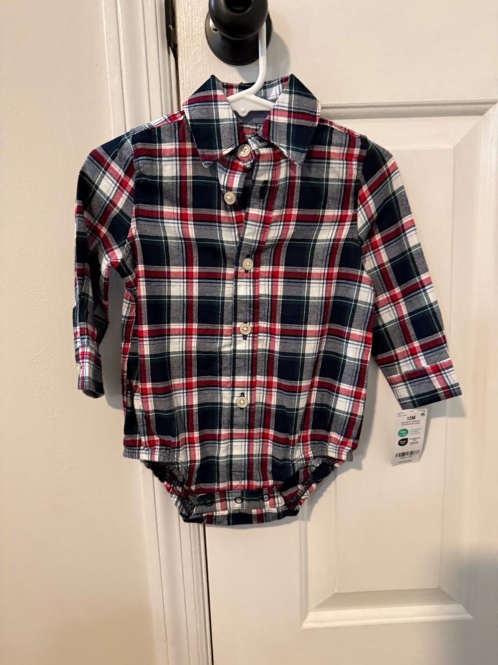 OshKosh B'gosh Red, Navy & White Plaid Button-Front Bodysuit
